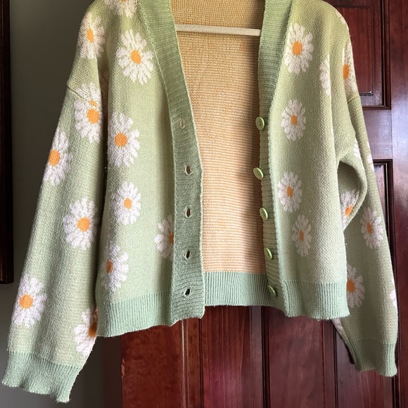 Floral Print Cardigan Long Sleeve Open Front Button Down V Neck Knitted Sweaters - Picture 6 of 6